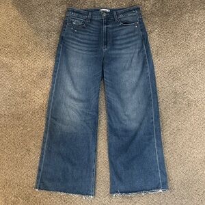 PAIGE Anessa High Rise Wide Leg Crop Jeans Raw Hem Blue Med Wash Denim Size 30